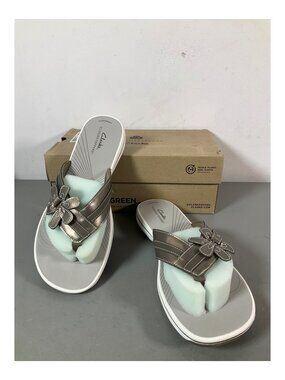 Clarks Brinkley Flora Women's Flip Flops, Grey, Synthetic Upper, Cushioned, Size